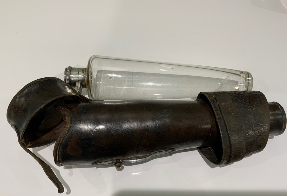 Silver topped hunting flask & case