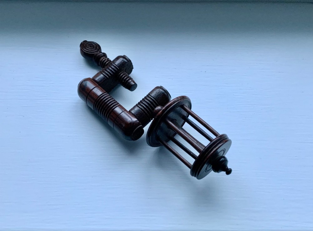 19th Century rosewood sewing clamp and winder