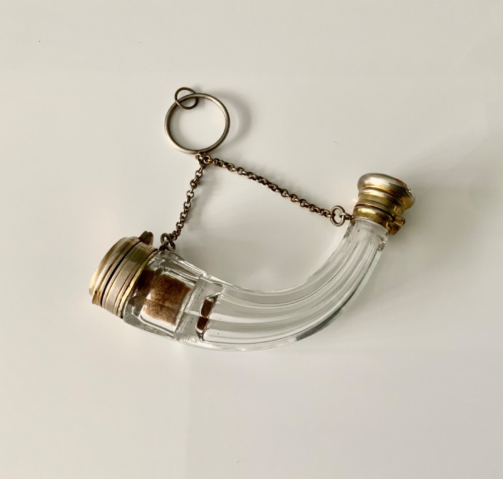 French silver gilt cornucopia vinaigrette and scent combination