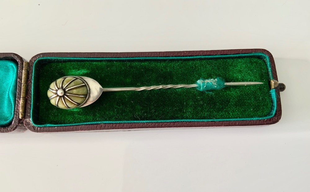 Jockey cap silver and Connemara marble stick pin View II