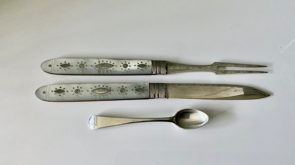 Rare Georgian travelling  silver cutlery set View VIII