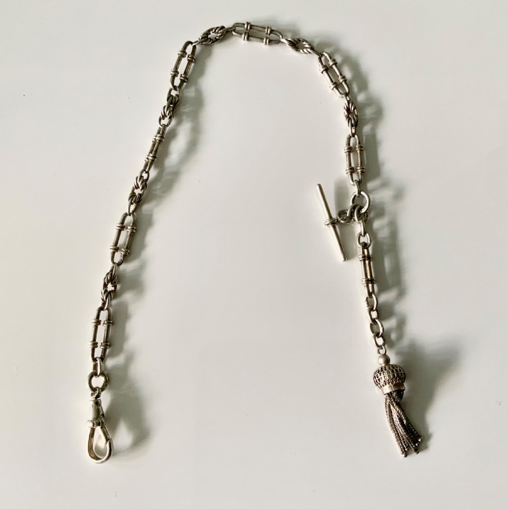 Victorian silver trombone link Albert watch chain
