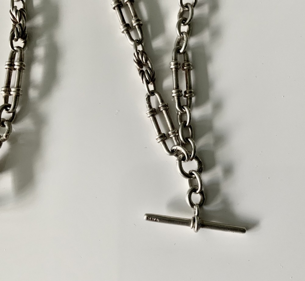 Victorian silver trombone link Albert watch chain View II
