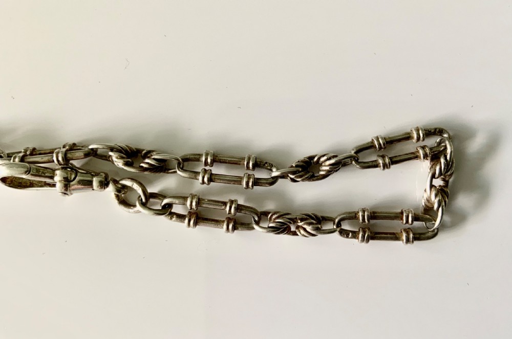 Victorian silver trombone link Albert watch chain View V