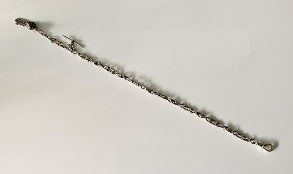Victorian silver trombone link Albert watch chain View VI