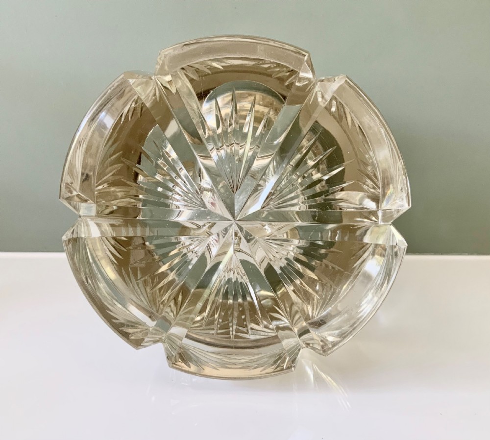 Large heavy cut glass & silver inkwell Thomas Webb & Sons View VII