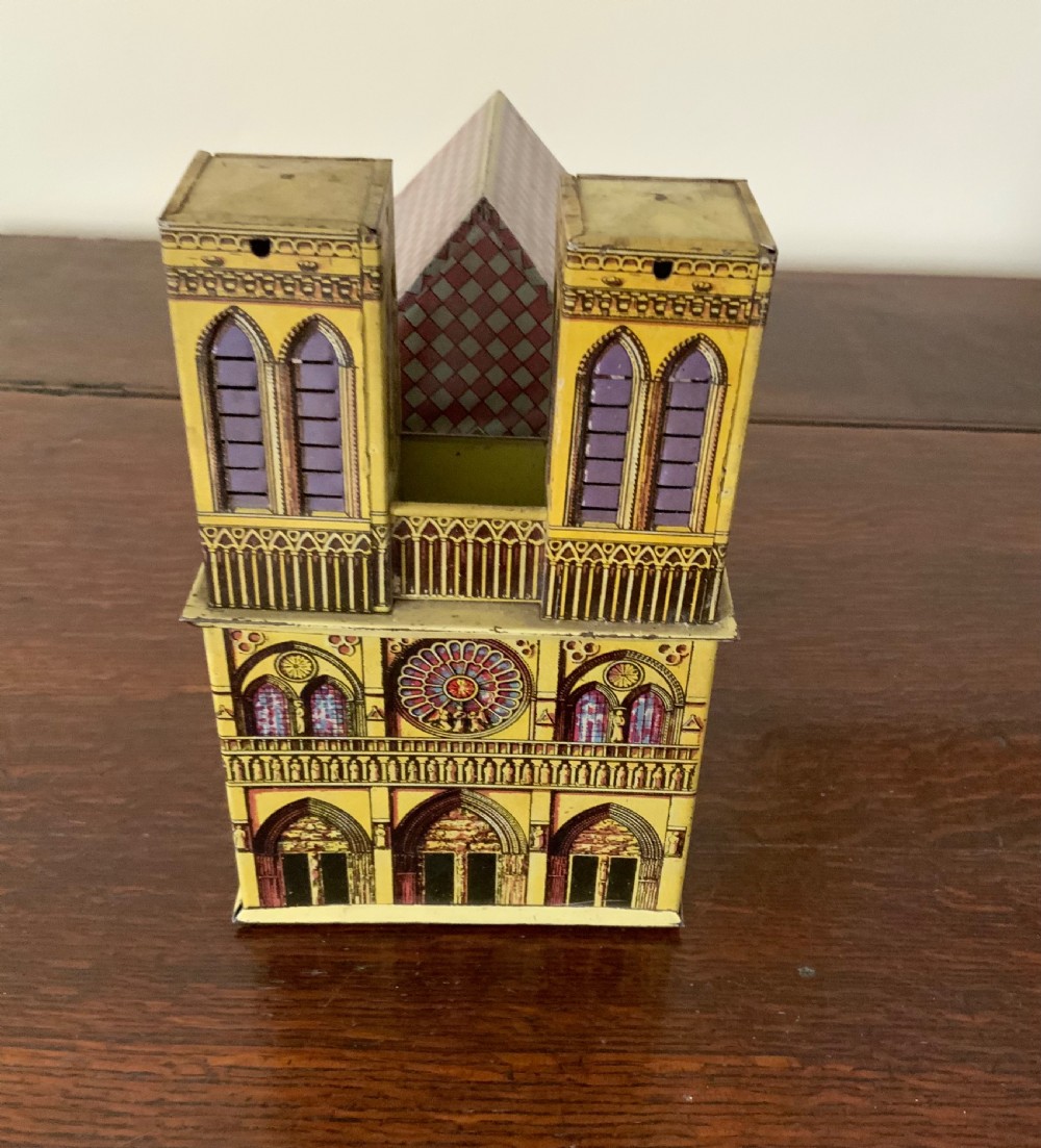German tin plate mechanical musical toy - Notre Dame