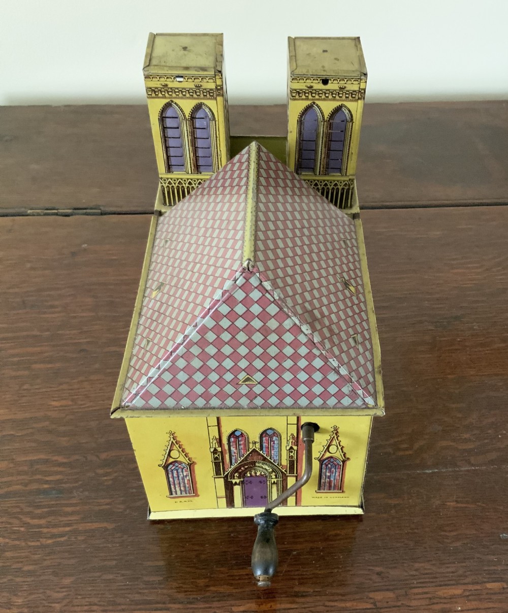 German tin plate mechanical musical toy - Notre Dame View II