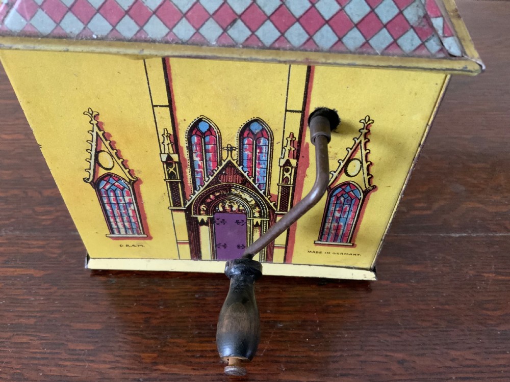 German tin plate mechanical musical toy - Notre Dame View III
