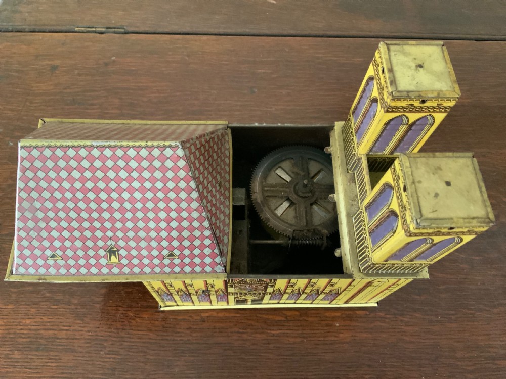 German tin plate mechanical musical toy - Notre Dame View V