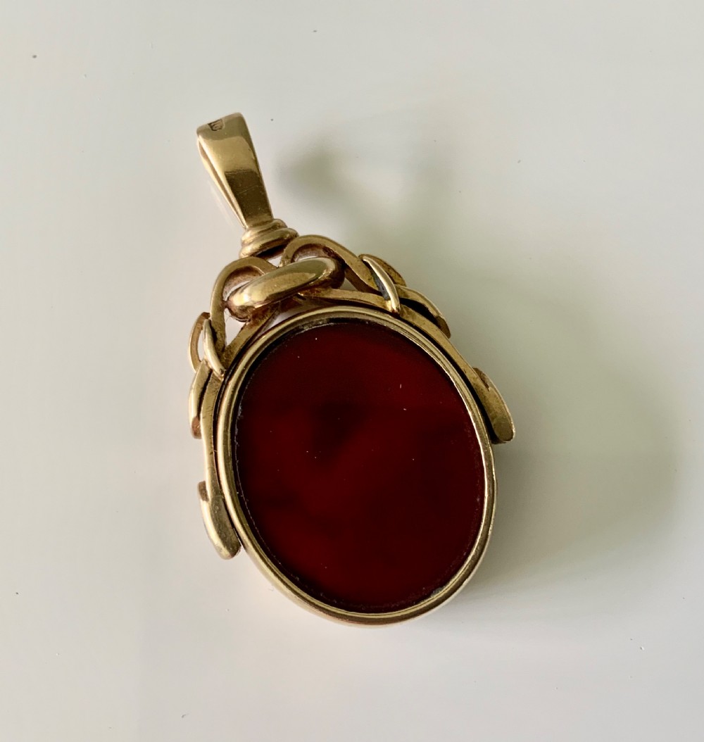 Victorian gold, carnelian & bloodstone swivel fob View II