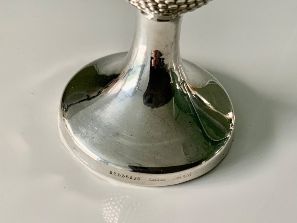 Rare silver hatpin holder in the form of a golf ball View II