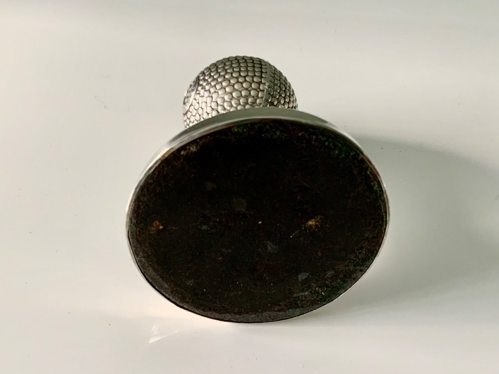 Rare silver hatpin holder in the form of a golf ball View III