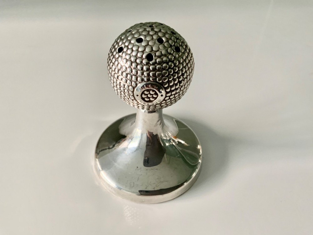 Rare silver hatpin holder in the form of a golf ball View IV