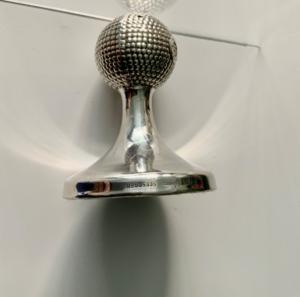 Rare silver hatpin holder in the form of a golf ball View VI