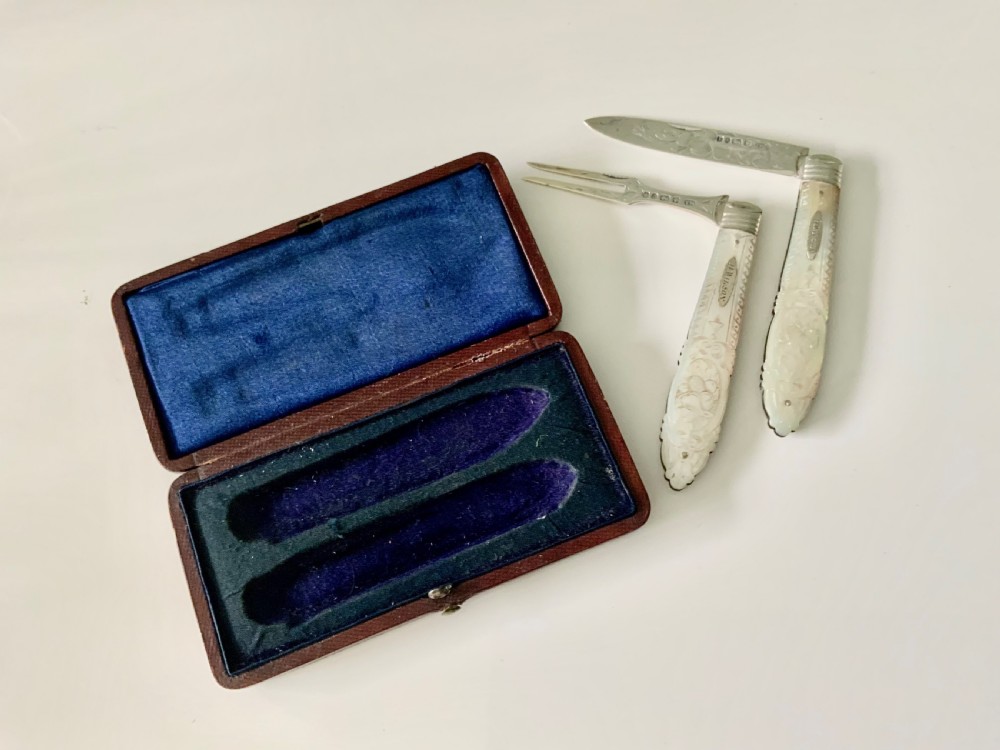 Silver Fruit Knife and Fork - Original box View II