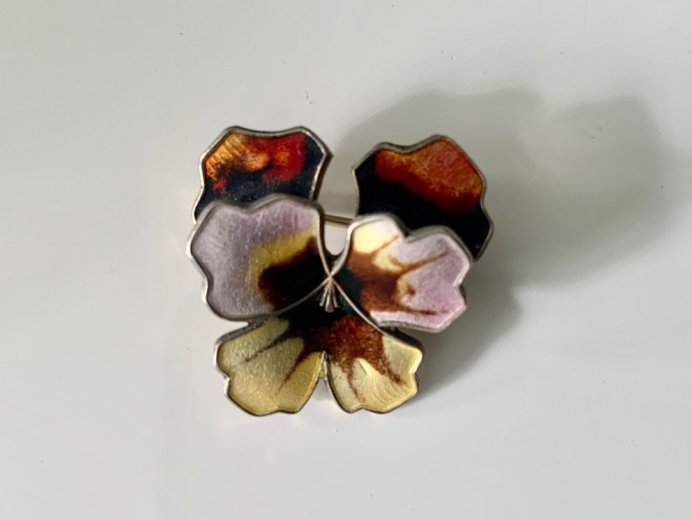 Norwegian silver enamel pansy brooch
