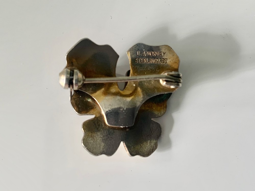 Norwegian silver enamel pansy brooch View II