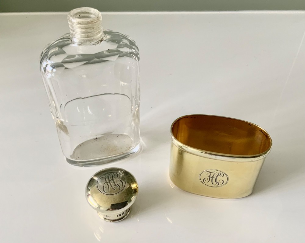 Silver gilt and glass hip flask - small size View III