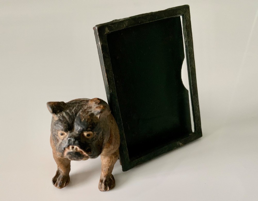 Cold painted bulldog with photograph frame