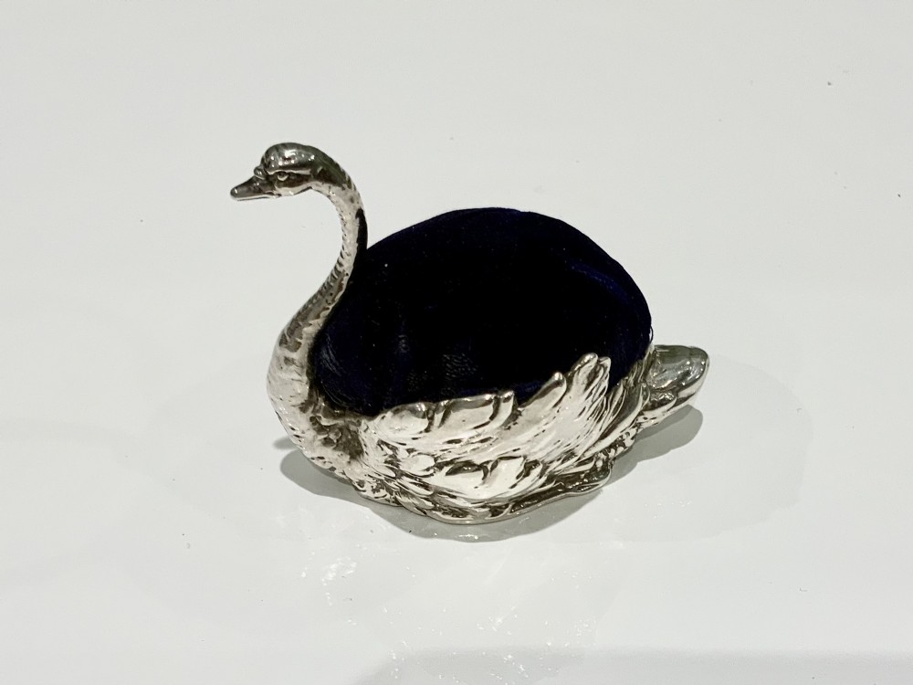 Antique silver swan  pin cushion 