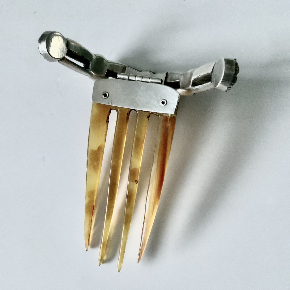 Georgian silver & paste hair comb View V