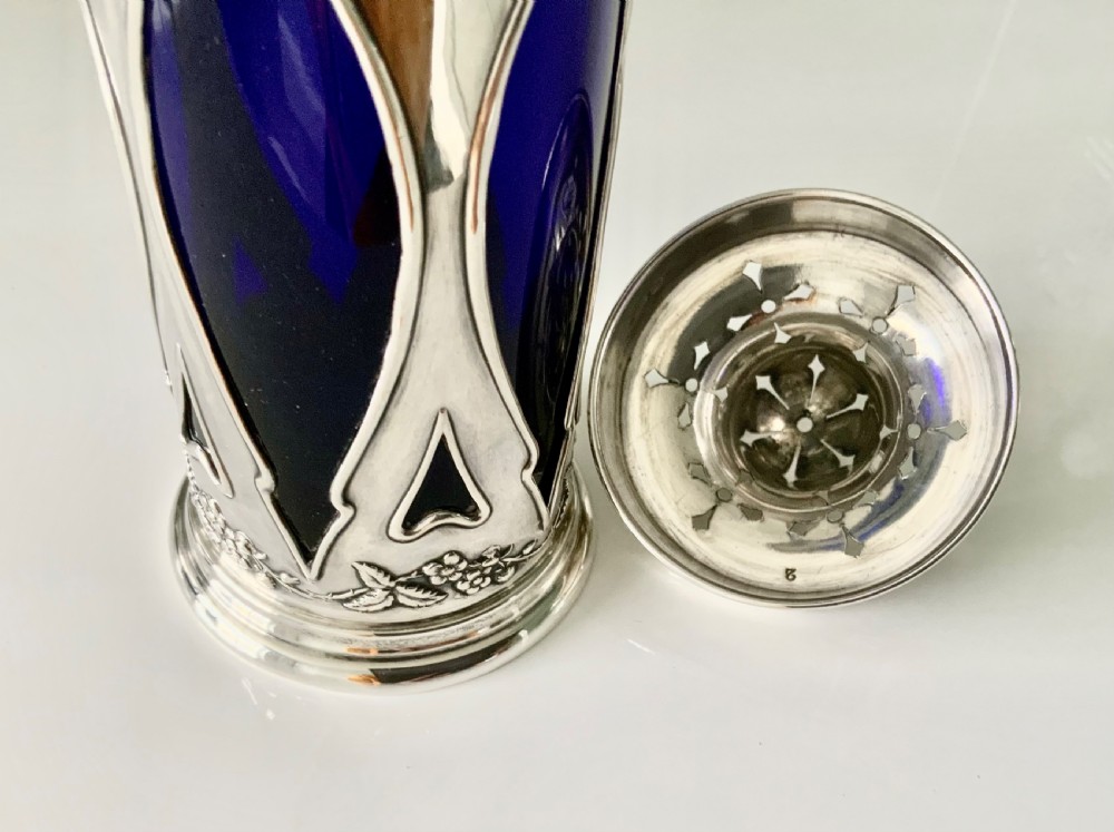 Art Nouveau silver & blue glass sifter View VI