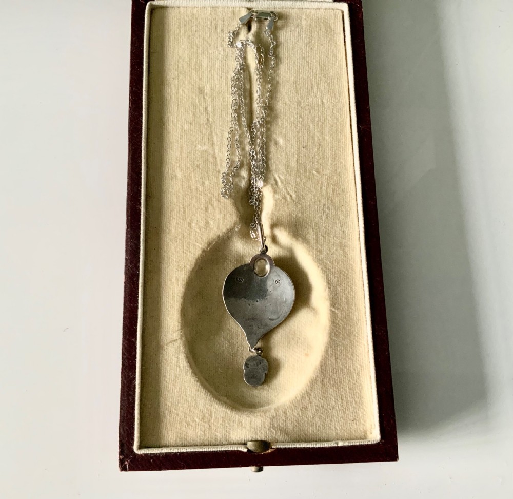 Murrle Bennett & Co Arts & Crafts Enamel & Moonstone pendant View II