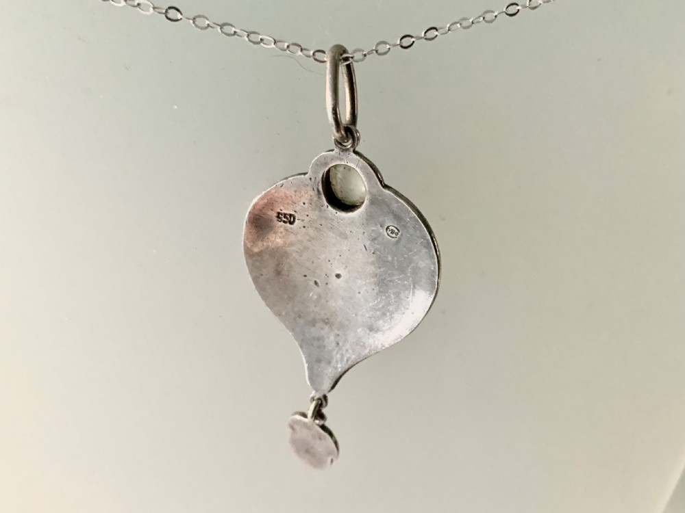 Murrle Bennett & Co Arts & Crafts Enamel & Moonstone pendant View III