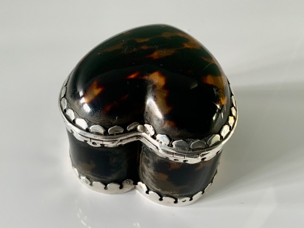 Tortoiseshell & silver heart shaped box View II