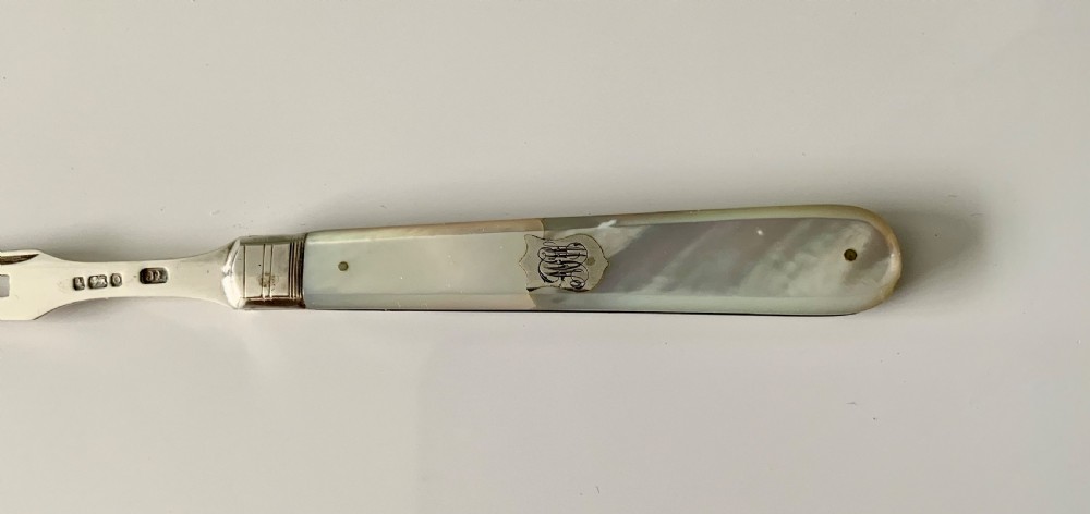 Silver & mother of pearl folding knife and fork View V