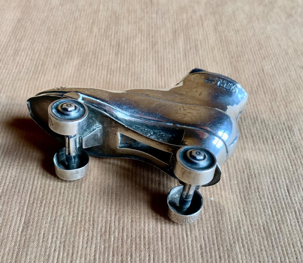 Rare antique rollerskate silver pin cushion View III
