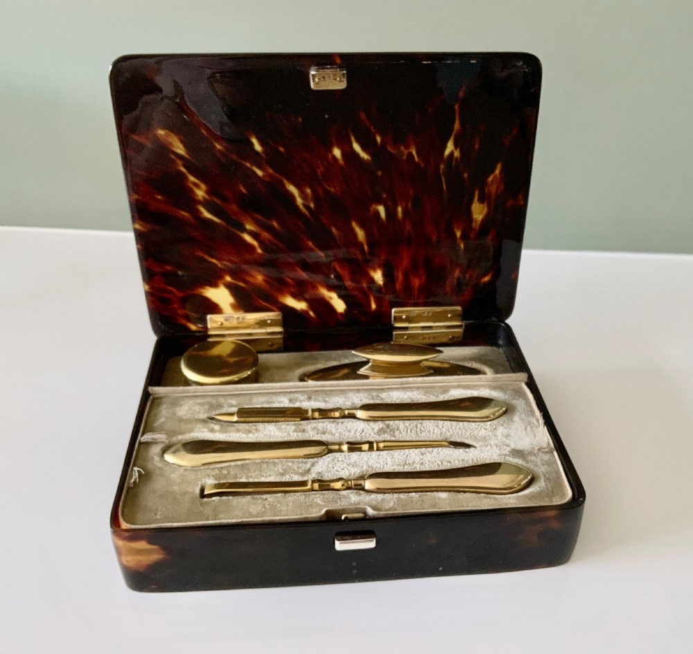 Tortoiseshell and silver manicure box View II