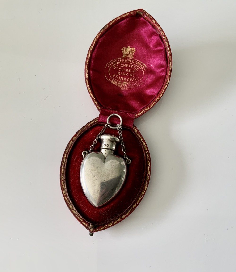 Sampson Mordan silver heart shaped chatelaine scent bottle