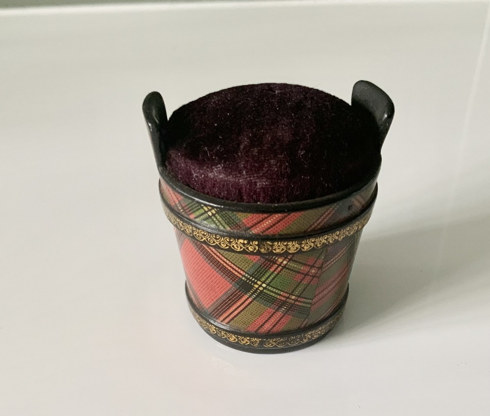 Tartanware pail pin cushion - Stuart View II