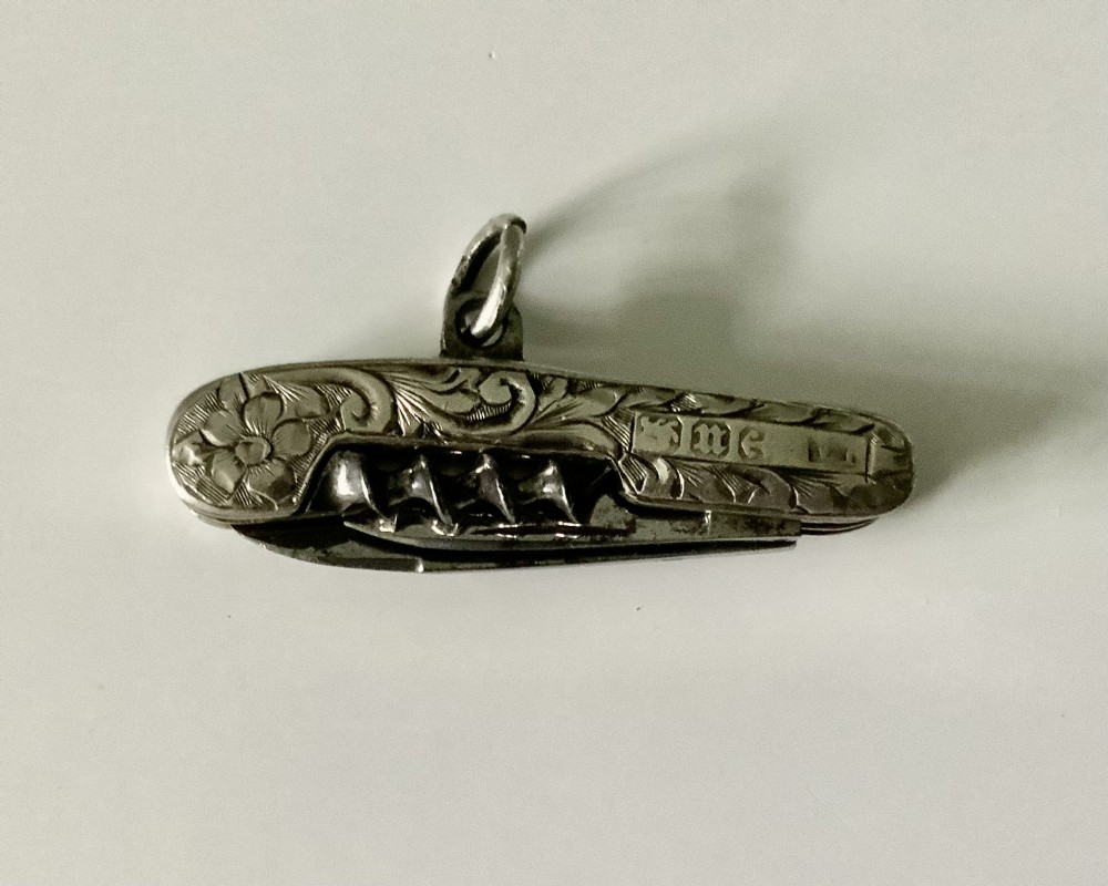 Silver chatelaine knife and corkscrew - very small