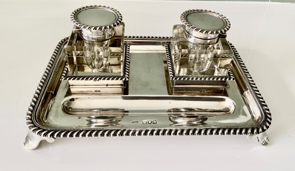 Victorian silver inkwell Standish - Grinsell & Sons
