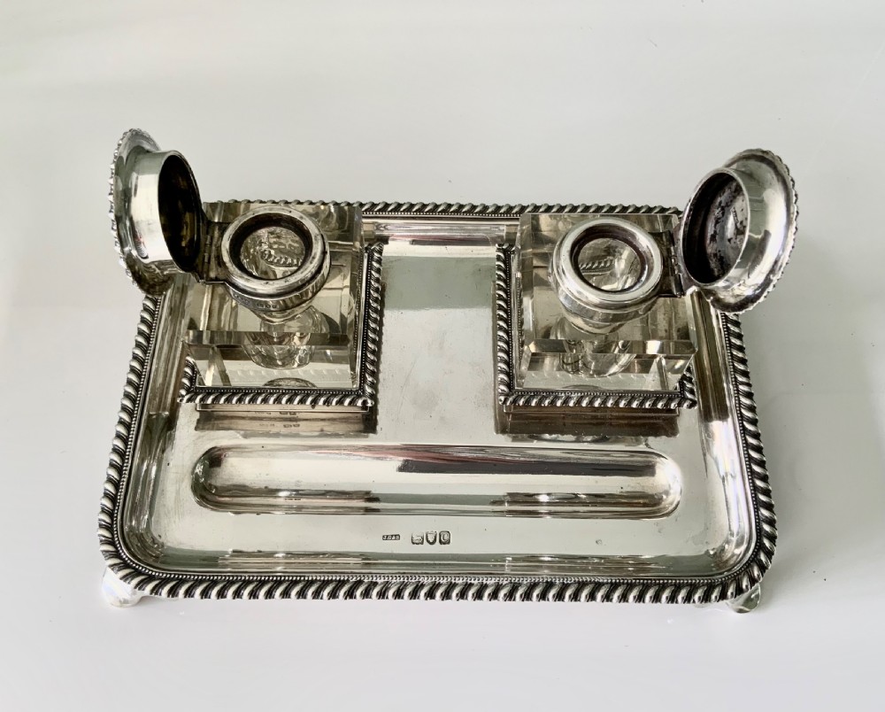 Victorian silver inkwell Standish - Grinsell & Sons View III