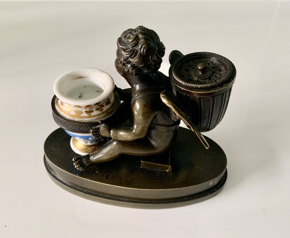 Early 19th century Cupid bronze pounce pot & inkwell View III