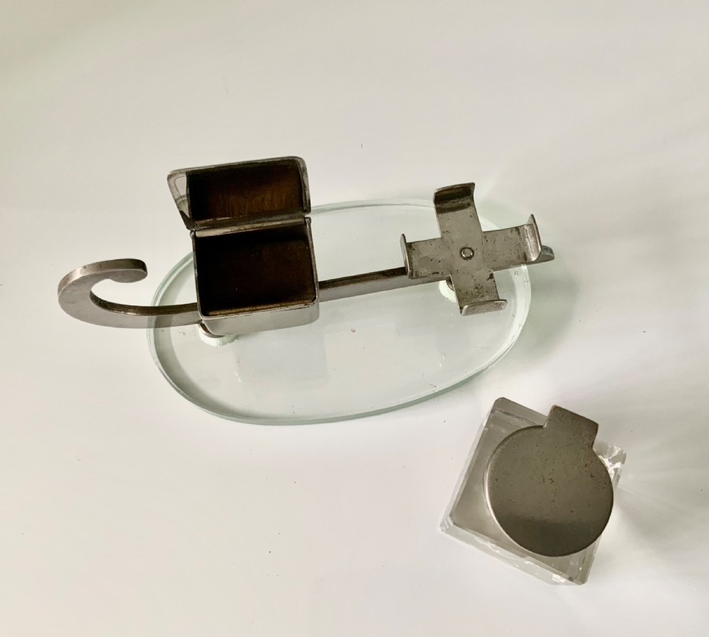 Art Deco chrome & glass inkwell, stamp box View IV