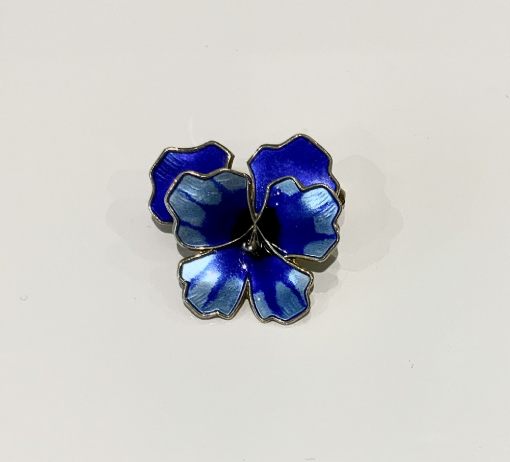 Norwegian silver enamel pansy brooch