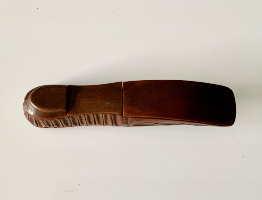 Carved wooden shoe needle case View IV