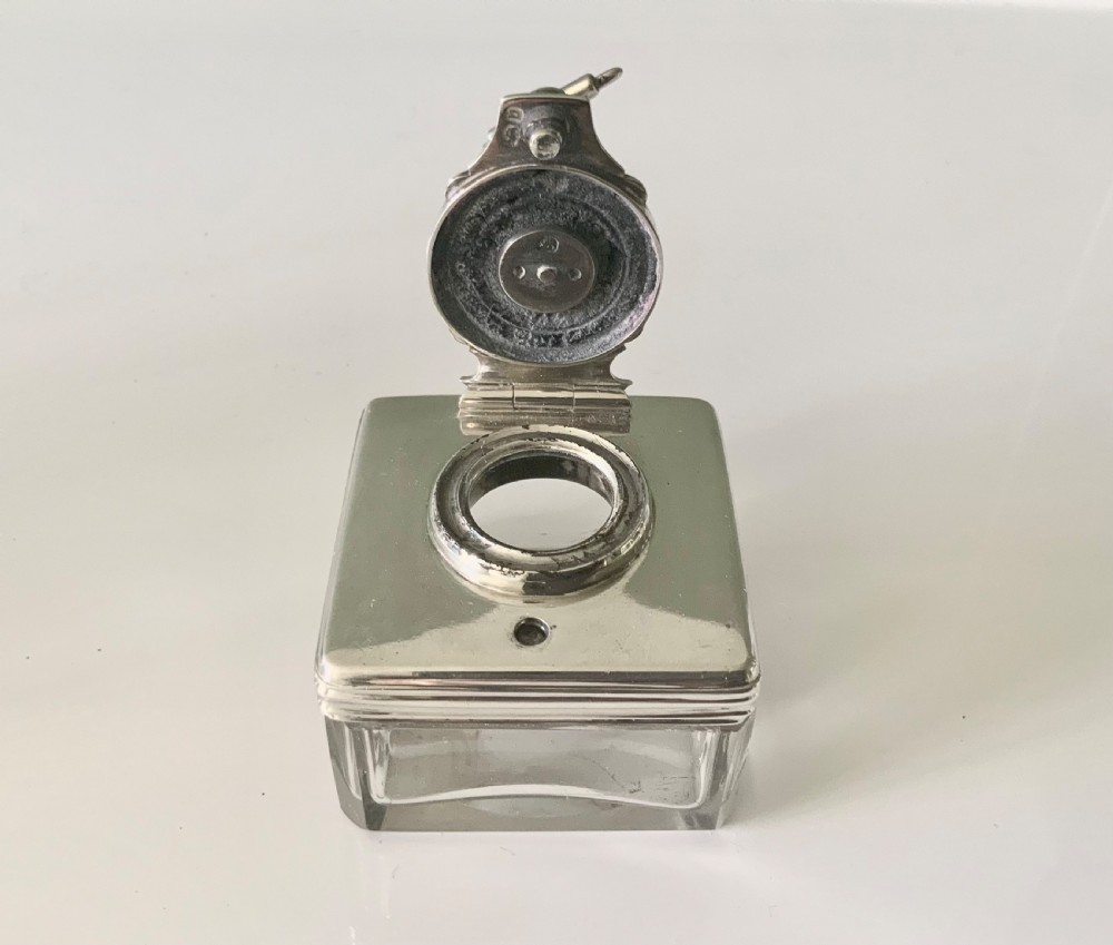 William IV silver travelling lockdown inkwell View IV