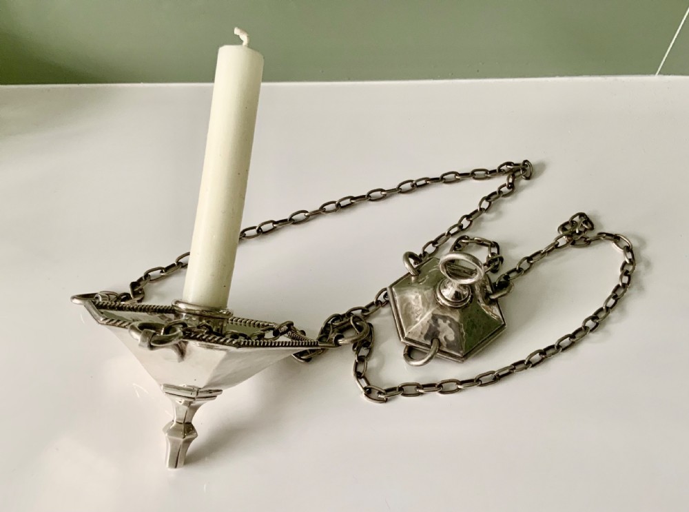 Arts & Crafts silver plated hanging candle holder View II