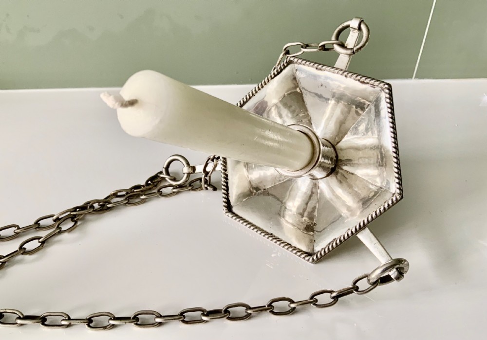 Arts & Crafts silver plated hanging candle holder View IV