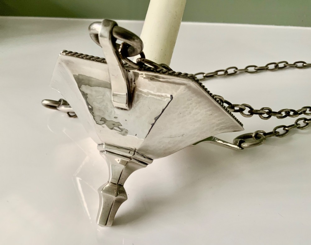 Arts & Crafts silver plated hanging candle holder View V