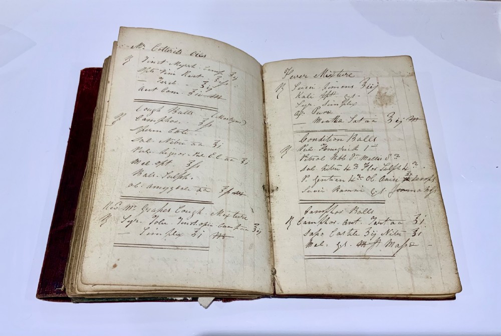 Apothecary’s handwritten note book 1825 View III
