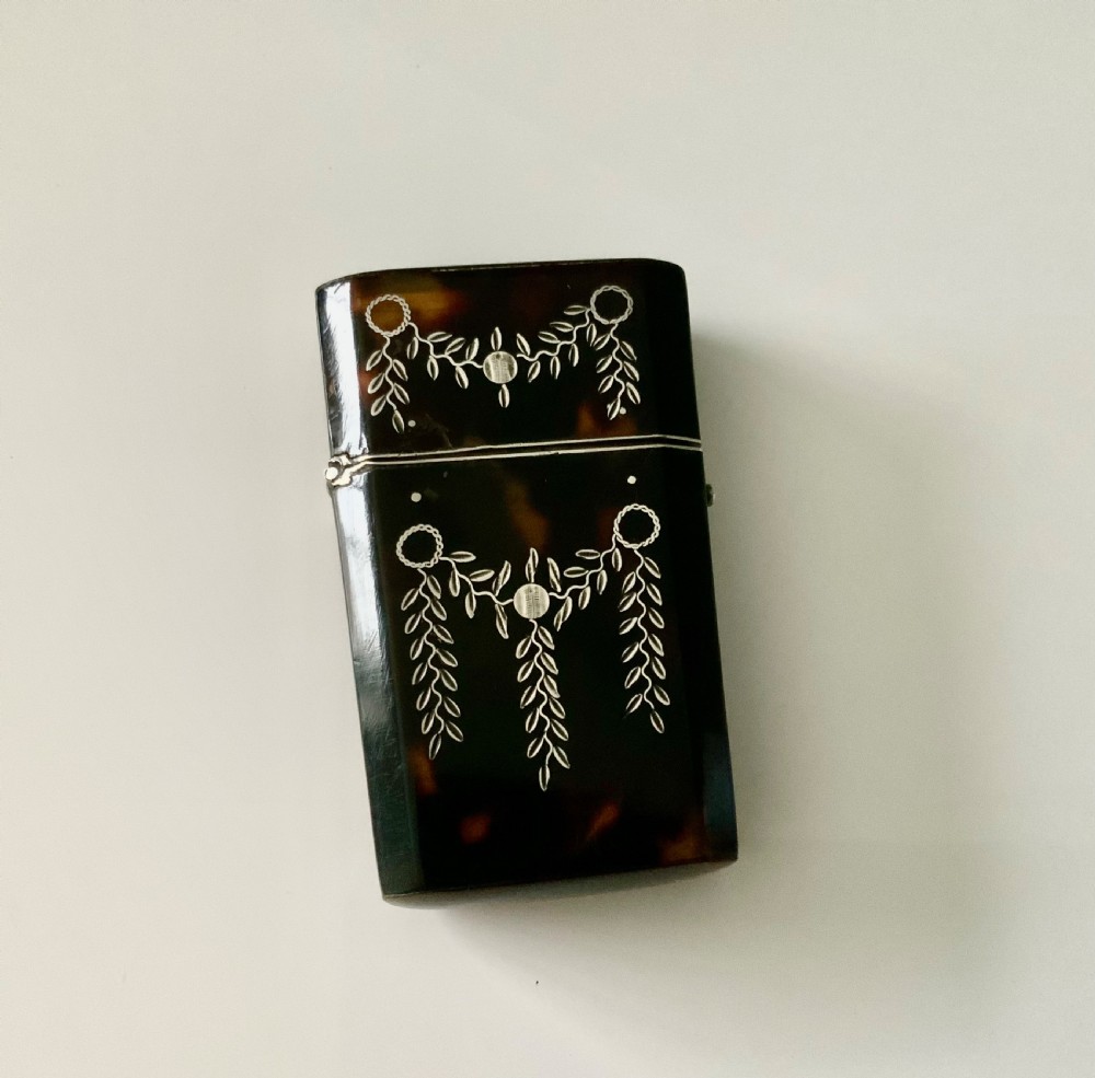 Georgian tortoiseshell silver pique perfume etui
