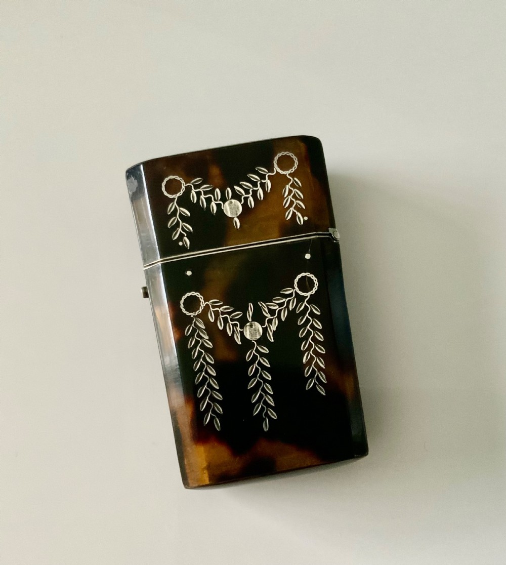 Georgian tortoiseshell silver pique perfume etui View II