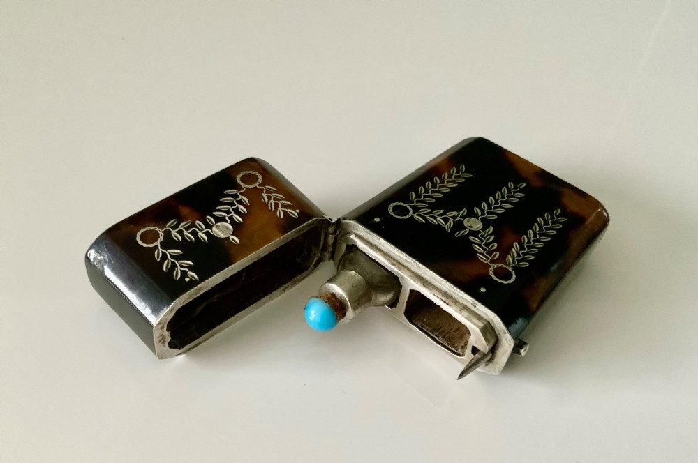 Georgian tortoiseshell silver pique perfume etui View IV